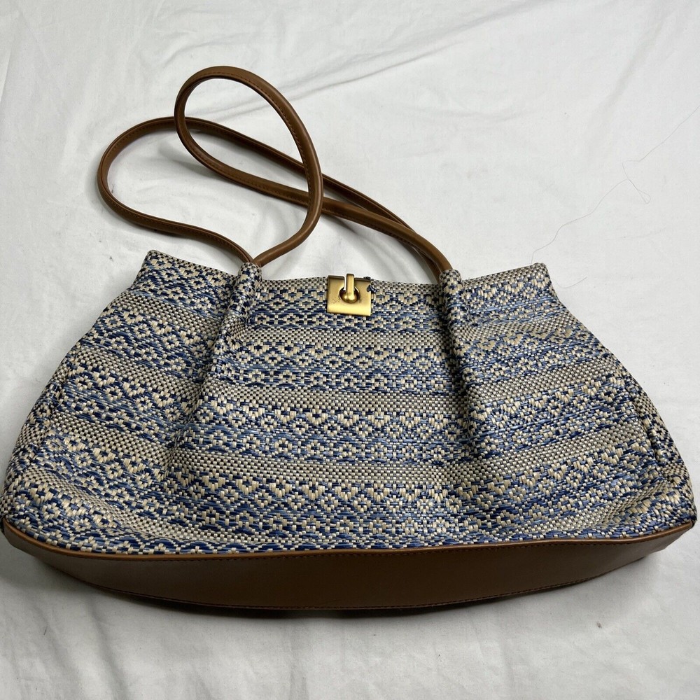 Cee Klein Brown Woven Leather Brown Blue Shoulder Bag  A081222